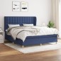 vidaXL Cama box spring con colchón tela azul 160x200 cm