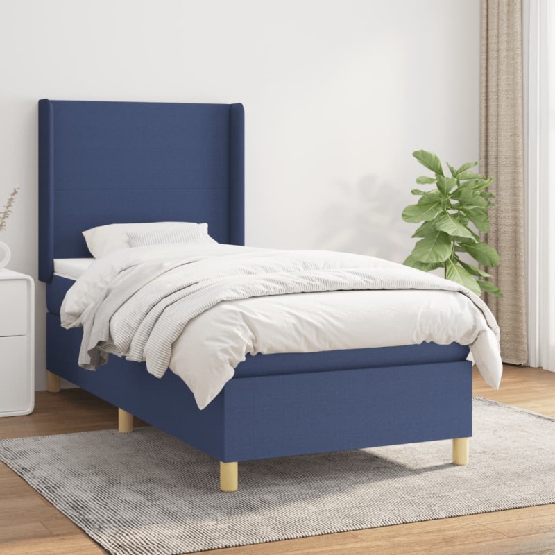 vidaXL Cama box spring con colchón tela azul 90x200 cm vidaXL Cama box spring con colchón tela azul 90x200 cm