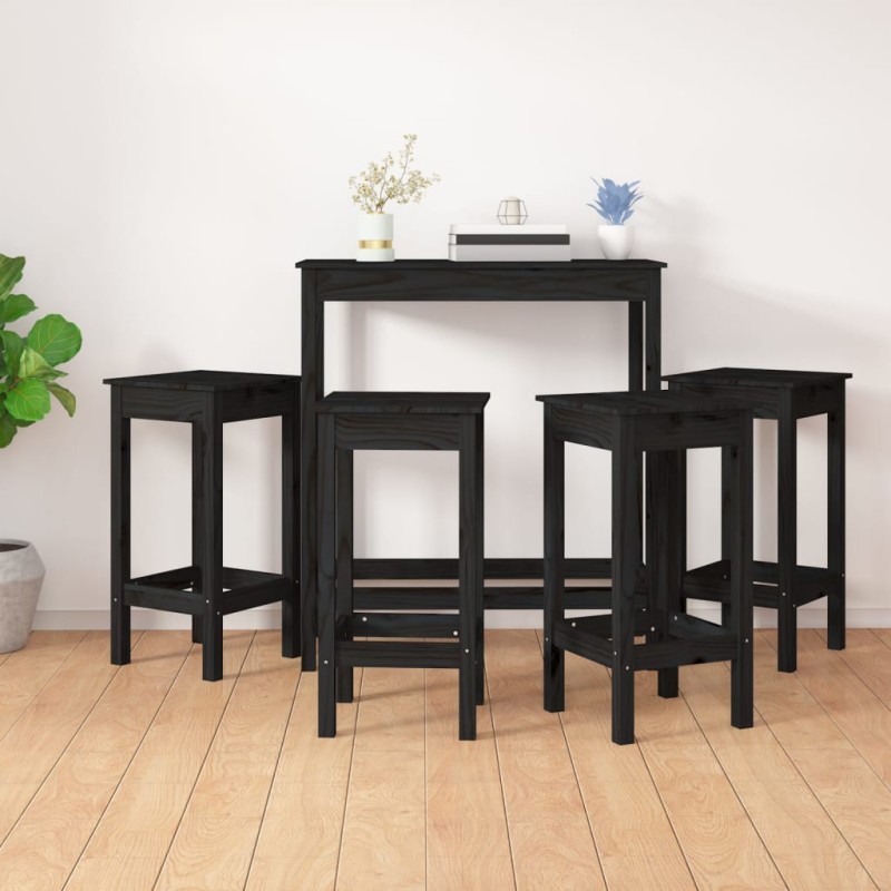 vidaXL Set de bar 5 piezas madera maciza de pino negro