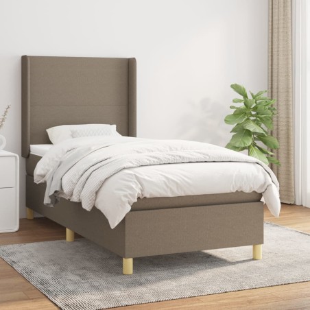 vidaXL Cama box spring con colchón tela gris taupe 100x200 cm