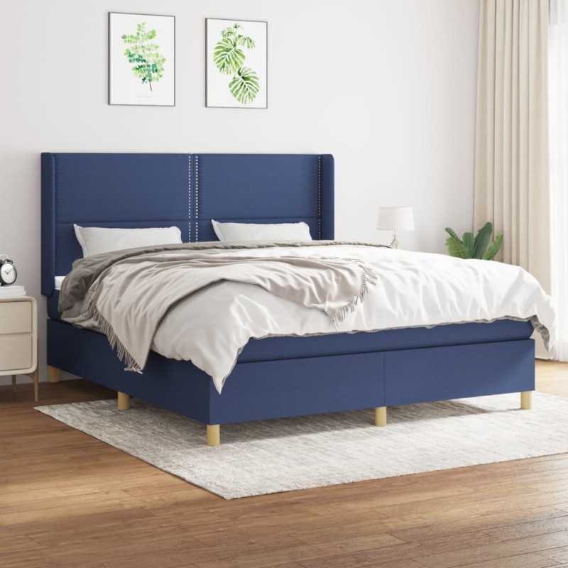 vidaXL Cama box spring con colchón tela azul 180x200 cm