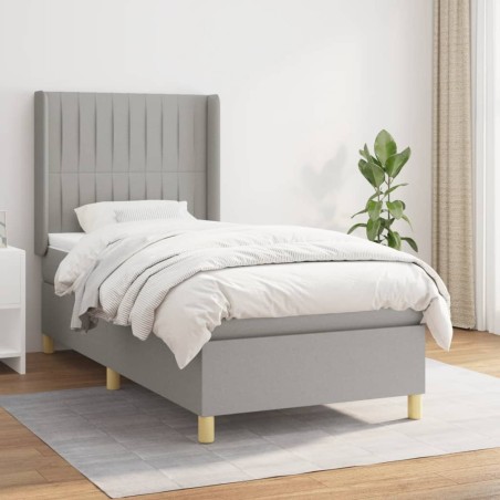 vidaXL Cama box spring con colchón tela gris claro 100x200 cm