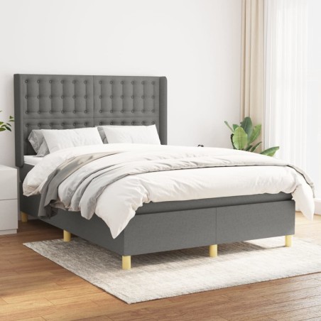 vidaXL Cama box spring con colchón tela gris oscuro 140x200 cm