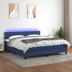 vidaXL Cama box spring colchón y luces LED tela azul 180x200 cm