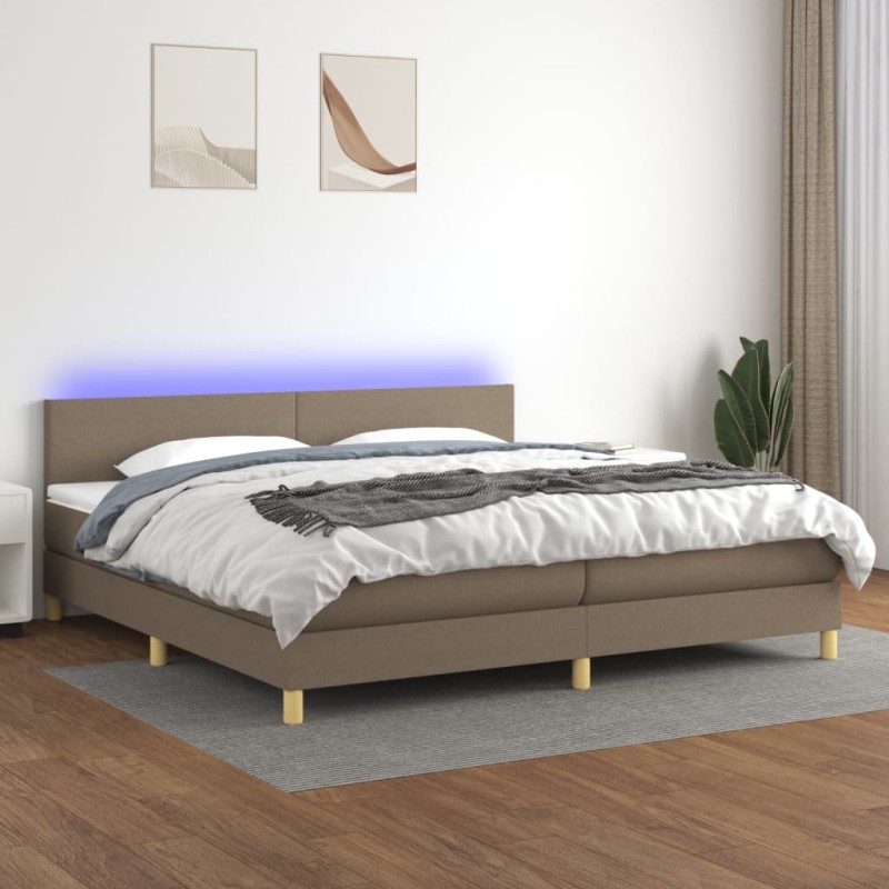 vidaXL Cama box spring con colchón LED tela gris taupe 200x200 cm vidaXL Cama box spring con colchón LED tela gris taupe 200x200 cm