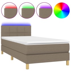 vidaXL Cama box spring con colchón LED tela gris taupe 100x200 cm