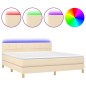 vidaXL Cama box spring con colchón y LED tela crema 180x200 cm vidaXL Cama box spring con colchón y LED tela crema 180x200 cm