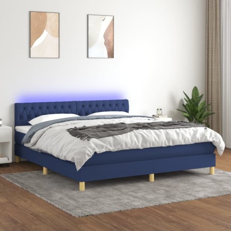 vidaXL Cama box spring con colchón y LED tela azul 180x200 cm