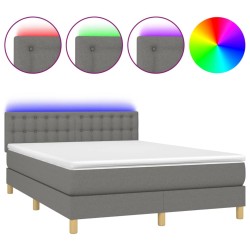 vidaXL Cama box spring colchón y luces LED tela gris oscuro 140x200 cm