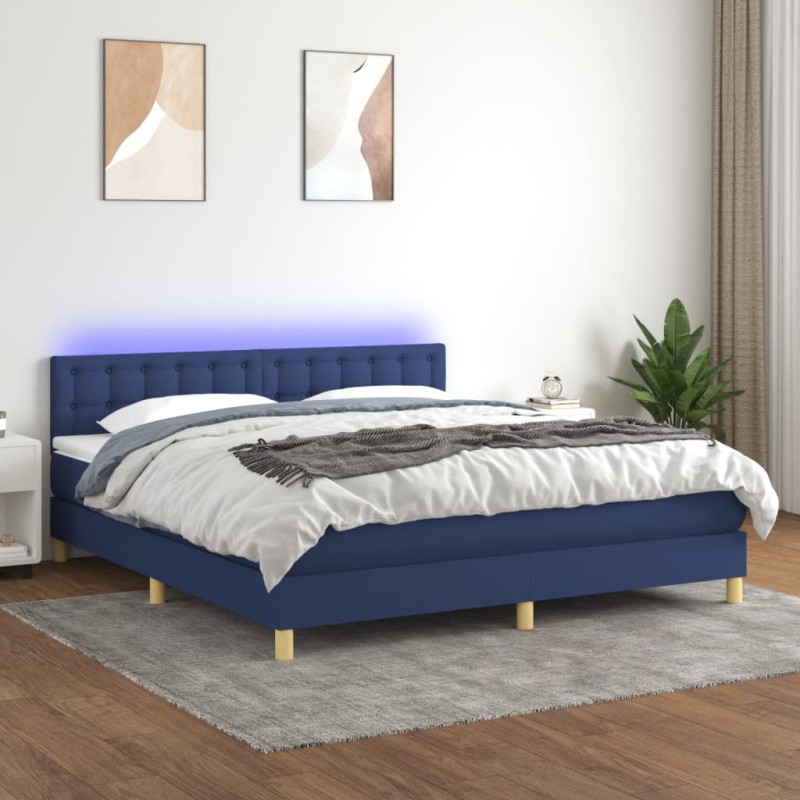 vidaXL Cama box spring con colchón y LED tela azul 180x200 cm vidaXL Cama box spring con colchón y LED tela azul 180x200 cm
