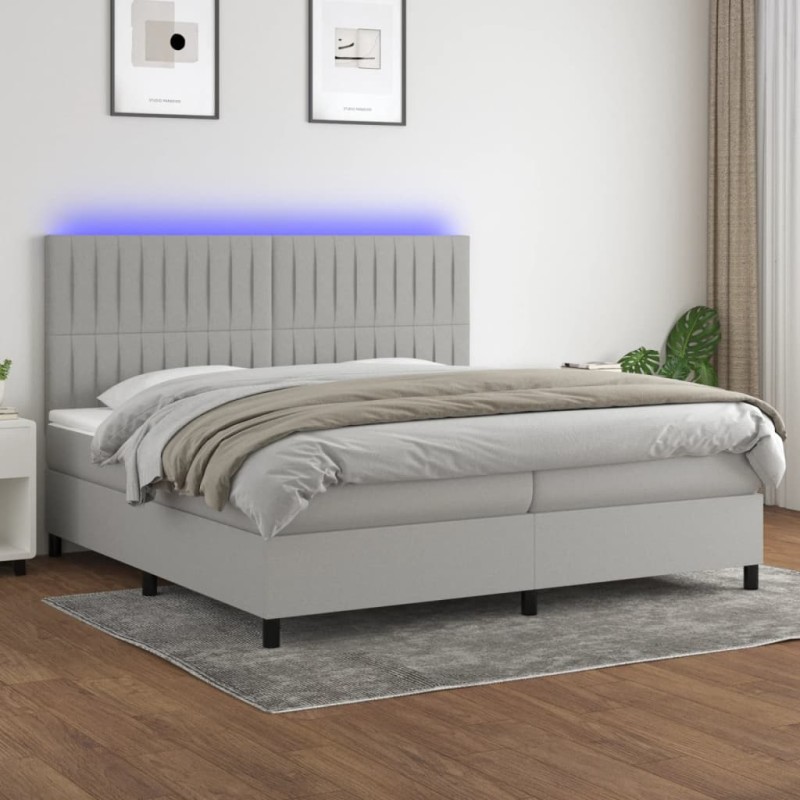 vidaXL Cama box spring con colchón tela y LED gris claro 200x200 cm vidaXL Cama box spring con colchón tela y LED gris claro 200x200 cm