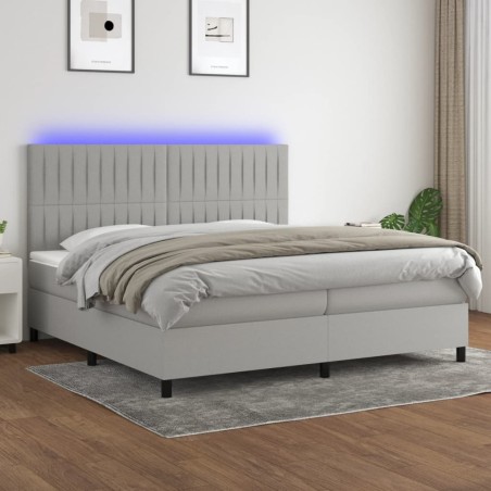 vidaXL Cama box spring con colchón tela y LED gris claro 200x200 cm