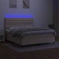 vidaXL Cama box spring colchón y luces LED tela crema 160x200 cm vidaXL Cama box spring colchón y luces LED tela crema 160x200 cm