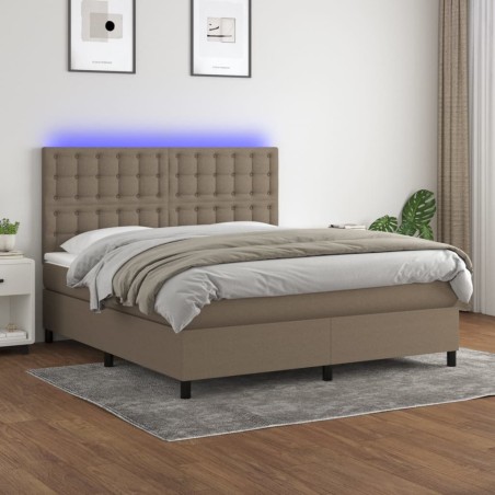 vidaXL Cama box spring colchón y luces LED tela gris taupe 180x200 cm