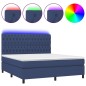 vidaXL Cama box spring colchón y luces LED tela azul 180x200 cm