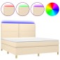vidaXL Cama box spring colchón y luces LED tela crema 180x200 cm vidaXL Cama box spring colchón y luces LED tela crema 180x200 cm