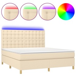 vidaXL Cama box spring colchón y luces LED tela crema 180x200 cm