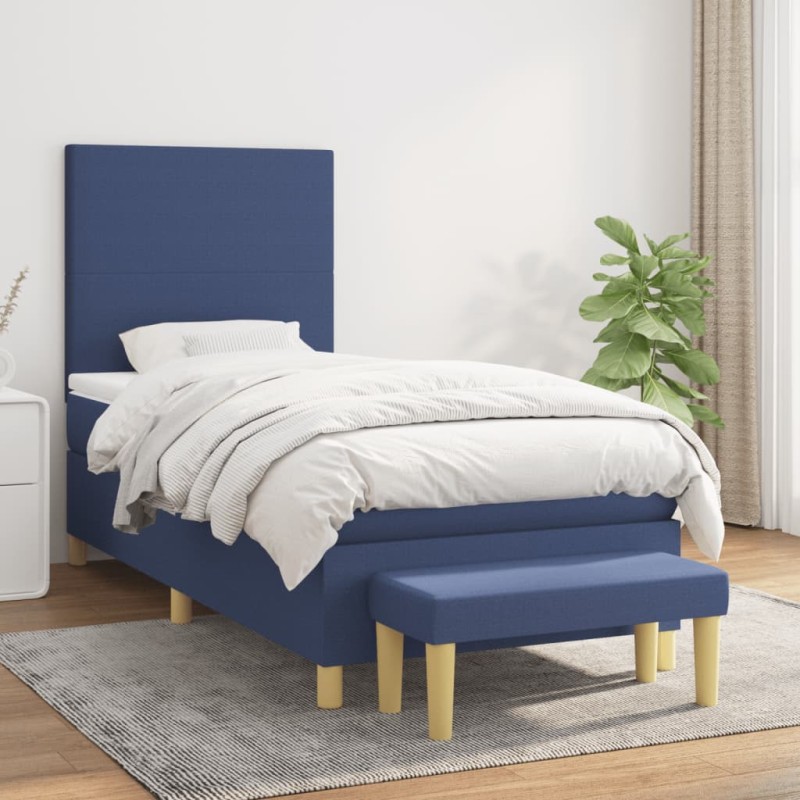 vidaXL Cama box spring con colchón tela azul 90x200 cm vidaXL Cama box spring con colchón tela azul 90x200 cm