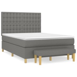 vidaXL Cama box spring con colchón tela gris oscuro 140x190 cm