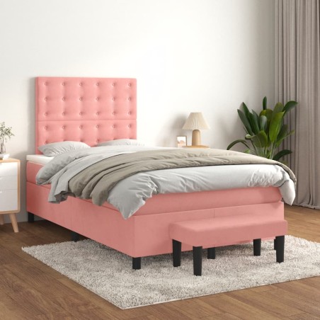 vidaXL Cama box spring con colchón terciopelo rosa 120x200 cm