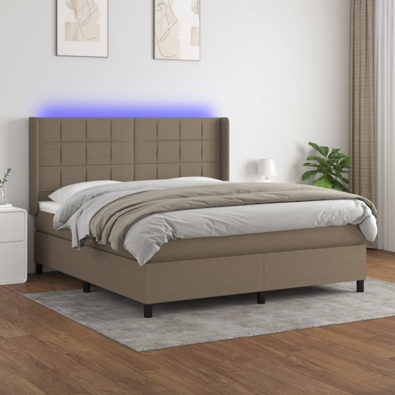 vidaXL Cama box spring colchón y luces LED tela gris taupe 180x200 cm vidaXL Cama box spring colchón y luces LED tela gris taupe 180x200 cm
