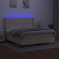 vidaXL Cama box spring colchón y luces LED tela crema 160x200 cm vidaXL Cama box spring colchón y luces LED tela crema 160x200 cm