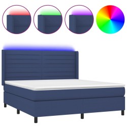 vidaXL Cama box spring colchón y luces LED tela azul 180x200 cm