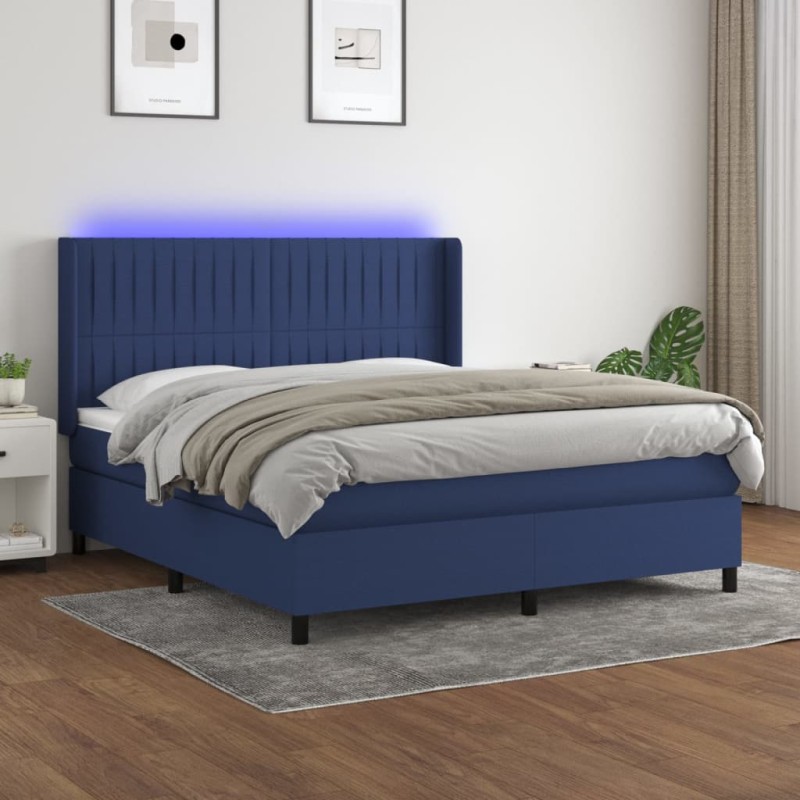 vidaXL Cama box spring colchón y luces LED tela azul 180x200 cm vidaXL Cama box spring colchón y luces LED tela azul 180x200 cm
