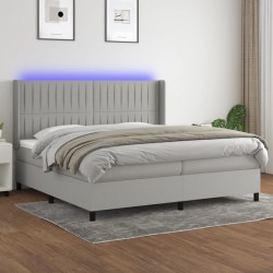 vidaXL Cama box spring con colchón tela y LED gris claro 200x200 cm