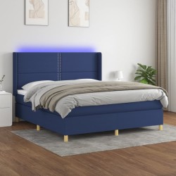 vidaXL Cama box spring colchón y luces LED tela azul 180x200 cm
