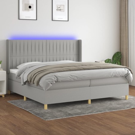vidaXL Cama box spring con colchón tela y LED gris claro 200x200 cm