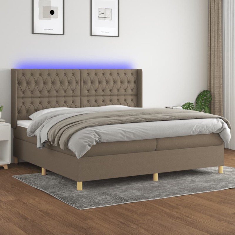vidaXL Cama box spring colchón y luces LED tela gris taupe 200x200 cm vidaXL Cama box spring colchón y luces LED tela gris taupe 200x200 cm