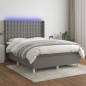vidaXL Cama box spring colchón y luces LED tela gris oscuro 140x200 cm vidaXL Cama box spring colchón y luces LED tela gris oscuro 140x200 cm