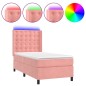 vidaXL Cama box spring colchón y LED terciopelo rosa 100x200 cm