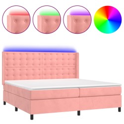 vidaXL Cama box spring colchón y LED terciopelo rosa 200x200 cm