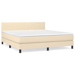 vidaXL Cama box spring con colchón tela color crema 180x200 cm
