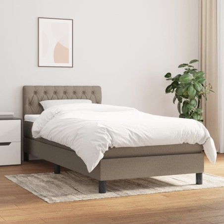 vidaXL Cama box spring con colchón tela gris taupe 100x200 cm