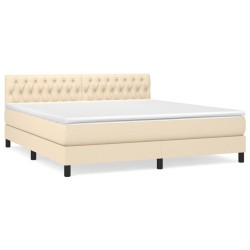 vidaXL Cama box spring con colchón tela color crema 180x200 cm