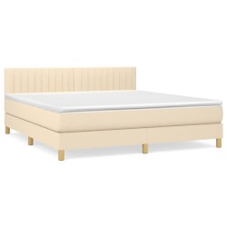vidaXL Cama box spring con colchón tela color crema 180x200 cm
