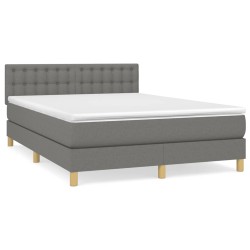 vidaXL Cama box spring con colchón tela gris oscuro 140x200 cm