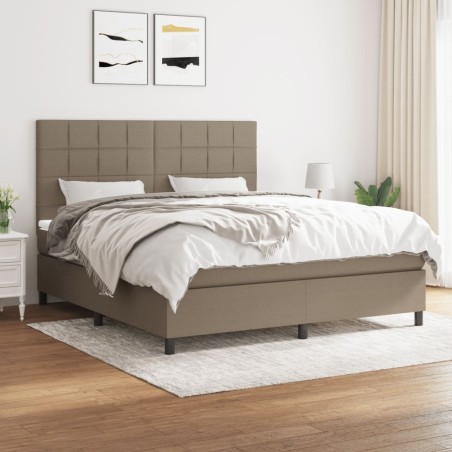 vidaXL Cama box spring con colchón tela gris taupe 180x200 cm