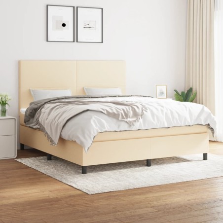 vidaXL Cama box spring con colchón tela color crema 180x200 cm