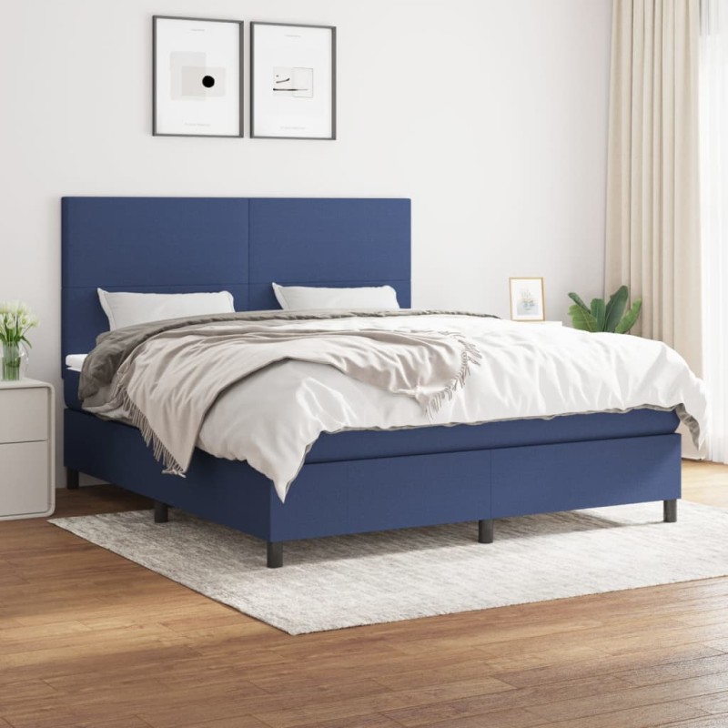 vidaXL Cama box spring con colchón tela azul 160x200 cm vidaXL Cama box spring con colchón tela azul 160x200 cm