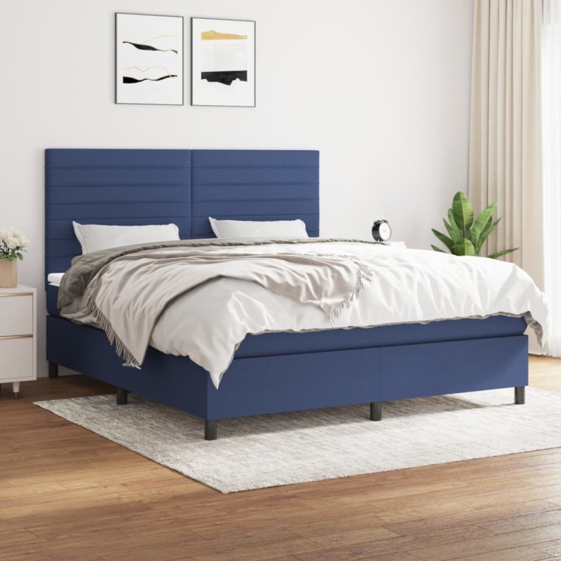 vidaXL Cama box spring con colchón tela azul 180x200 cm vidaXL Cama box spring con colchón tela azul 180x200 cm