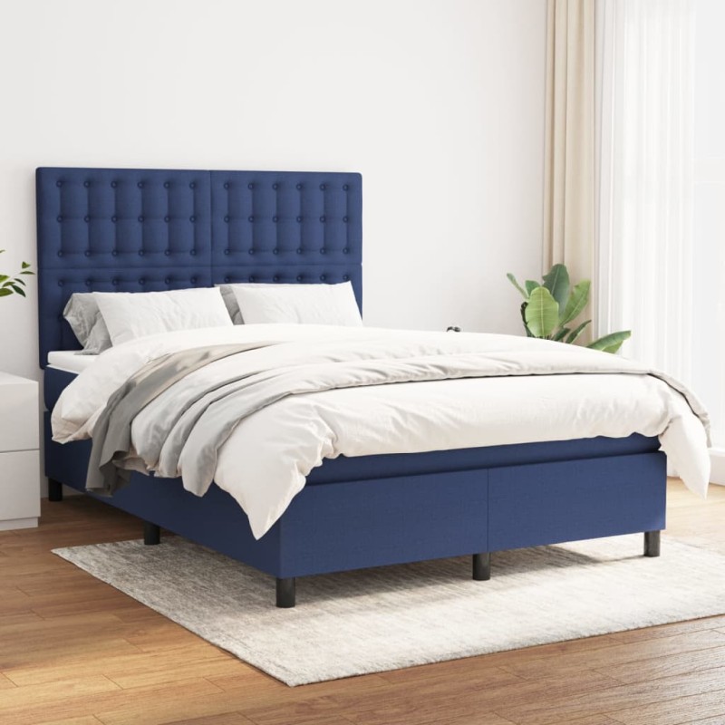 vidaXL Cama box spring con colchón tela azul 140x200 cm vidaXL Cama box spring con colchón tela azul 140x200 cm