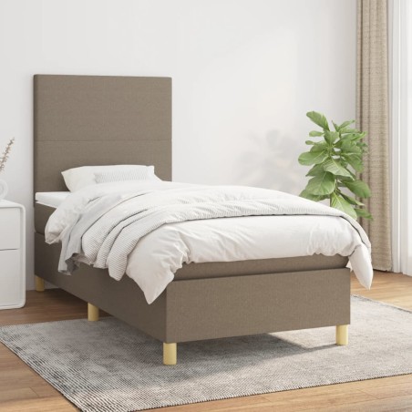 vidaXL Cama box spring con colchón tela gris taupe 100x200 cm