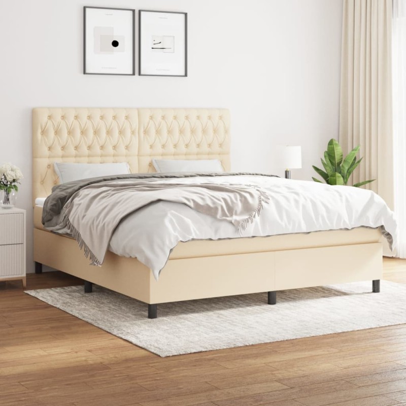 vidaXL Cama box spring con colchón tela color crema 180x200 cm vidaXL Cama box spring con colchón tela color crema 180x200 cm
