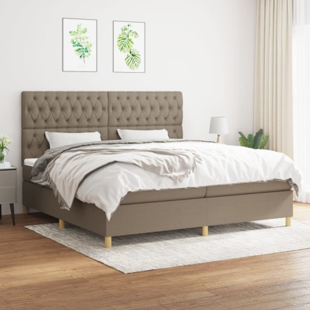 vidaXL Cama box spring con colchón tela gris taupe 200x200 cm