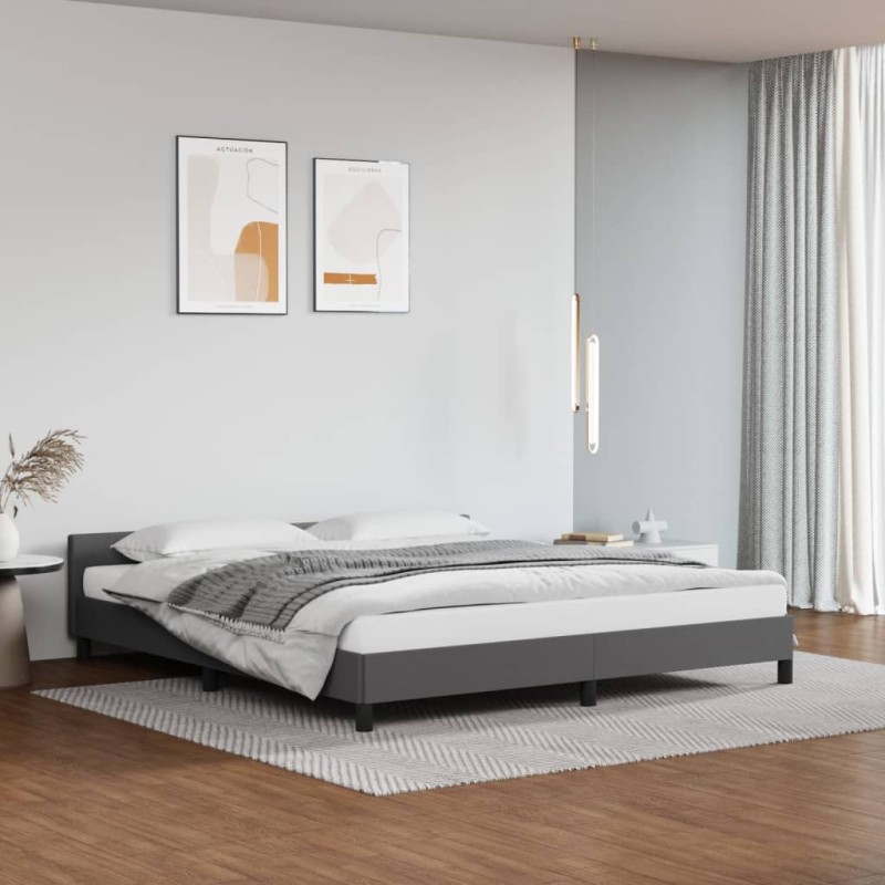 vidaXL Estructura de cama con cabecero cuero sintético gris 160x200cm vidaXL Estructura de cama con cabecero cuero sintético gris 160x200cm