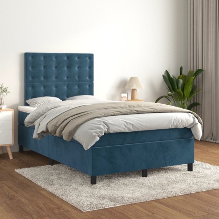 vidaXL Cama box spring con colchón terciopelo azul oscuro 120x200 cm